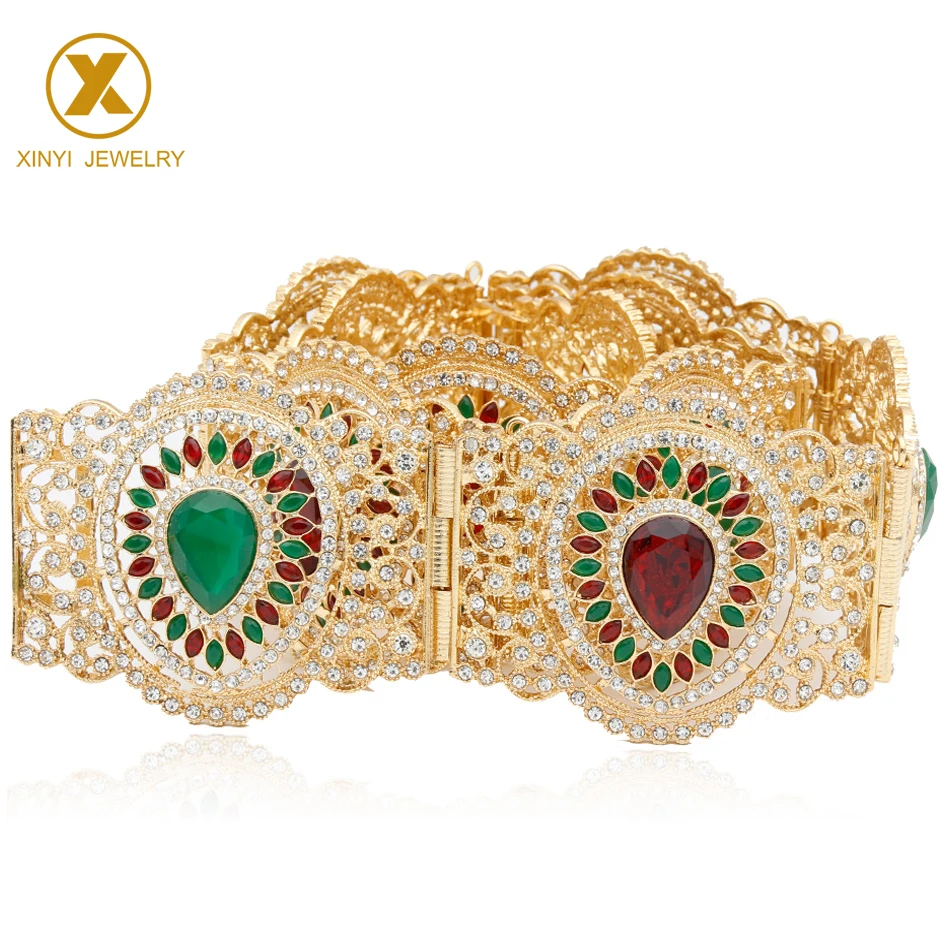Rhinestone Gold Plated Waist Chain with Crystal Stone Moroccan Style Belt