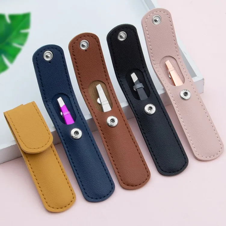 Factory hot sale eyebrow tweezers with leather case beauty tool colorful eyebrow tweezers