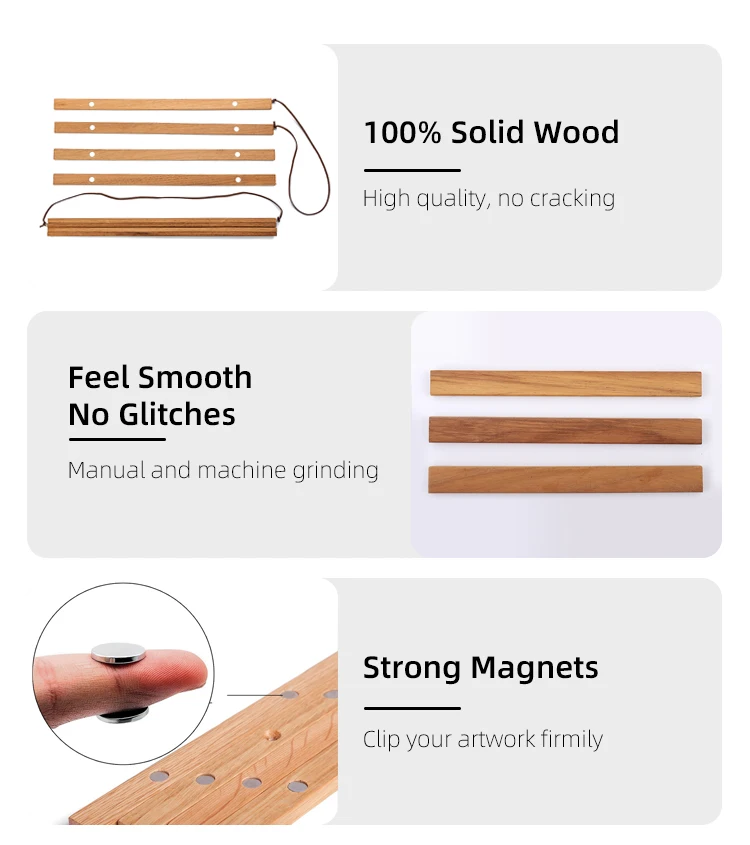 Магнитная вешалка для постера под заказ, подвеска для постера из тикового дерева, 16 дюймов для стен, деревянные вешалки для постера