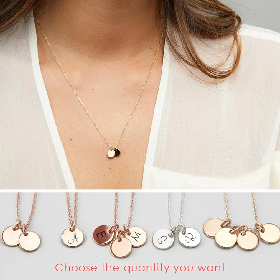 13MM Stainless Steel Engraved Personalized Disk Necklace with Tiny Initial Custom Kids Initials Necklace Letters Gift For Mom