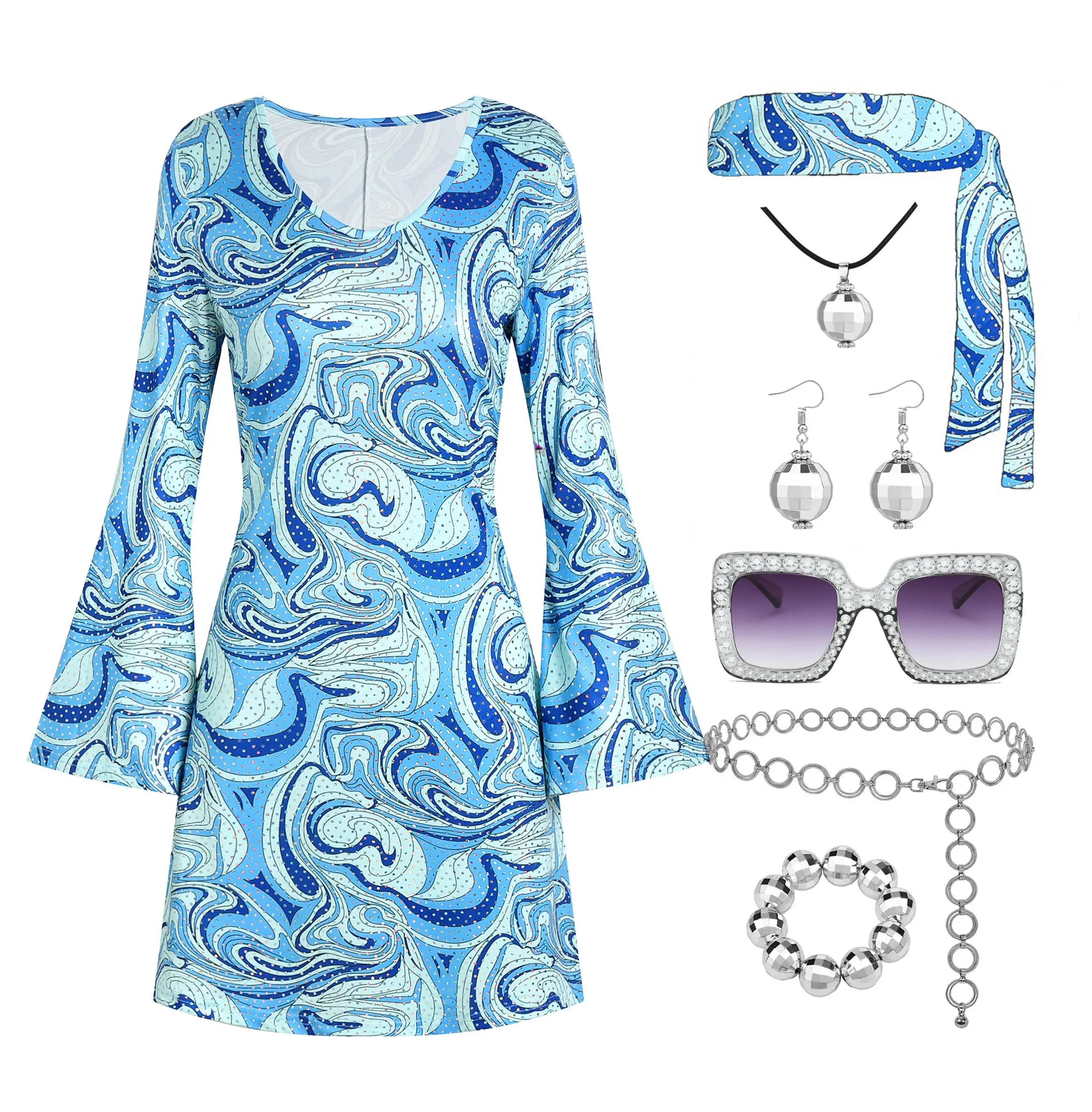 70s Disco Outfit Women Costume Hippie Clothes Accessories for Party Costume