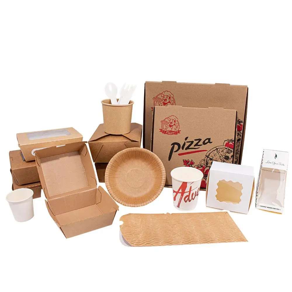 Wholesale custom take out kraft noodle burger lunch packaging disposable paper take away food boxes and cup