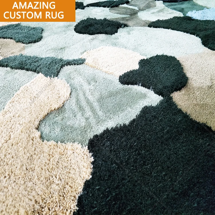 Hand Tufted Fashion  Shaggy Rug Soft Fluffy Green Mat Big Size Moss Wool Rug Handmade Custom Carpet