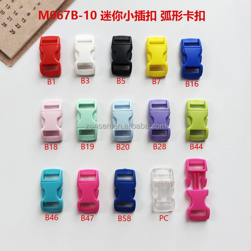 KAM 10mm Colored Plastic Quick Release Buckle Curved DIY Mini Buckle For Bracelet Dog Collar Paracord