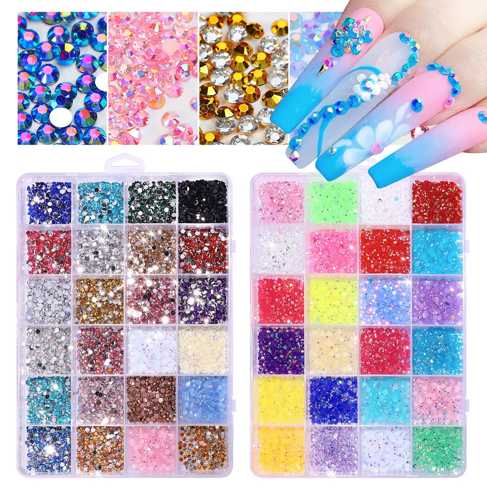 SITELENABY  24 Grid  3500pcs Newest Crystal Resin Luxury Chrome Design Flat back Crystals Nail Art Decorations  Nail Rhinestones
