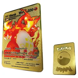 Poke mon Iron Shiny Cards English Charizard Mewtwo Pikachu Metal Cards Vmax Metal Gold Pack Game Collection Cards Gift Kids
