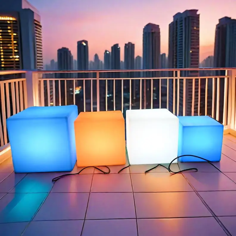 Style LED Cube Light Bar Stool Modern Plastic Dining & Outdoor Hotel Chair Wholesale for Restaurants & Halls