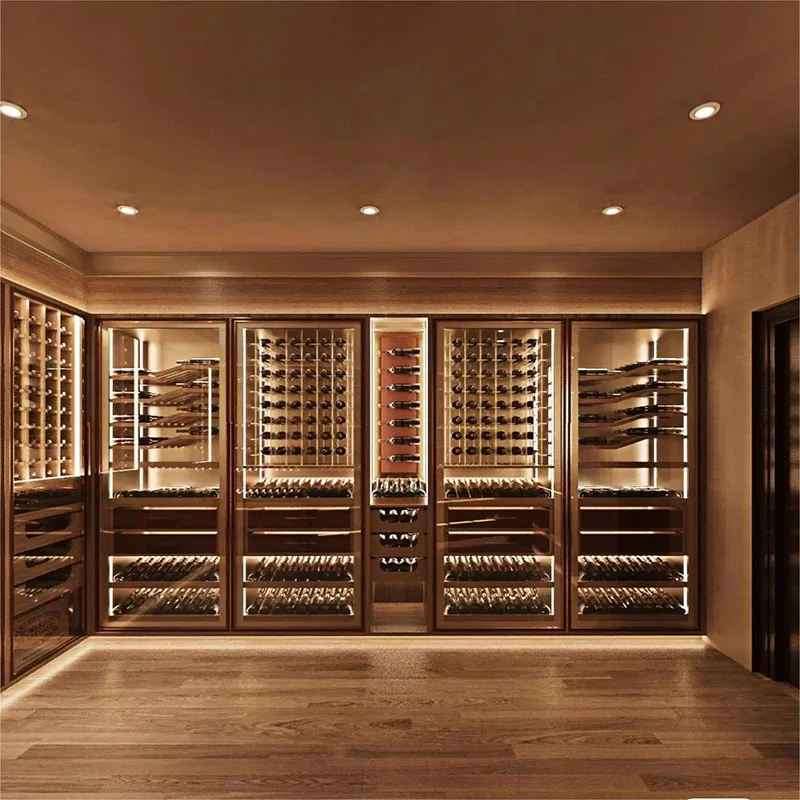 Роскошный изготовленный на заказ Стеклянный Винный подвал для хранения виски из нержавеющей стали с постоянной температурой охладитель винный шкаф для дома