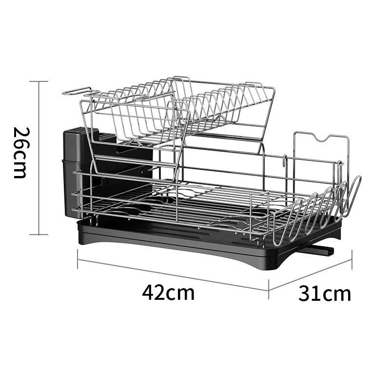 Large Over The Counter 3 Layer Dish Rack Green Tray Dish Drying Rack With Swivel Spout 2 Tier Dish Drying Rack Expandable