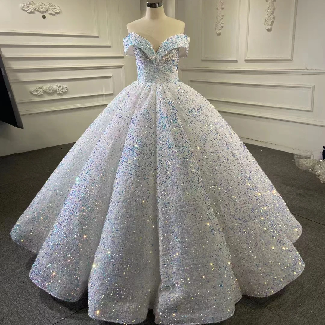 Feishiluo  Shiny Latest Fabric Sparkle Ball Gown For Women Elegant Prom Dresses Party Maxi Off -Shoulder Sequin Evening Dress