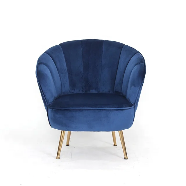 Modern luxe royal blue velvet accent chair with matel legs for living room