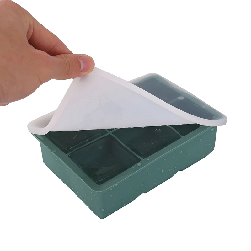 OEM custom color 6 cavity silicone ice cube tray large size ice maker hold silicon ice cube tray with cover
