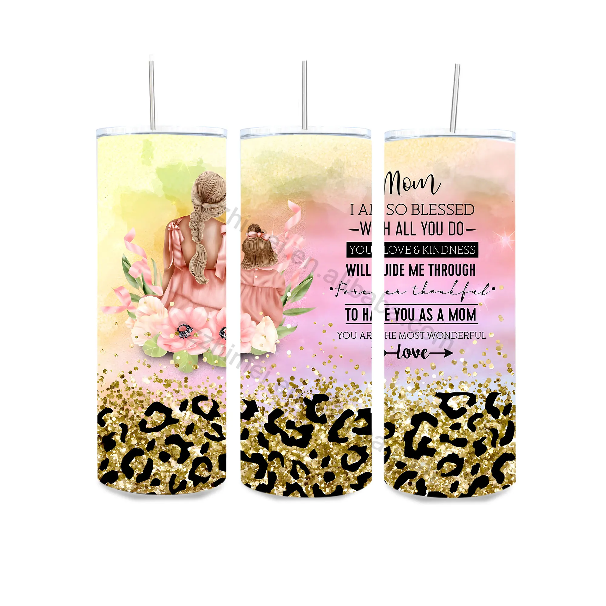 Custom Logo Cartoon Pattern 20oz tumbler Paint mom stainless steel cup sports water cup with lid straw