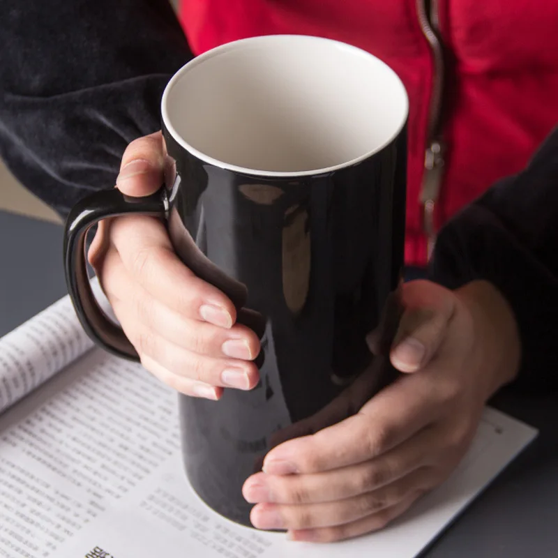 40oz Custom Logo Handmade Ceramic Coffee Mugs White Black Extra Large Size with Bamboo Lid and Spoon