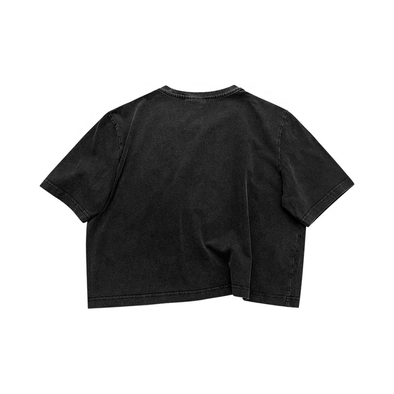 New fashion custom logo print 95% polyester 5% screen printing loose black acid washed t-shirts for women