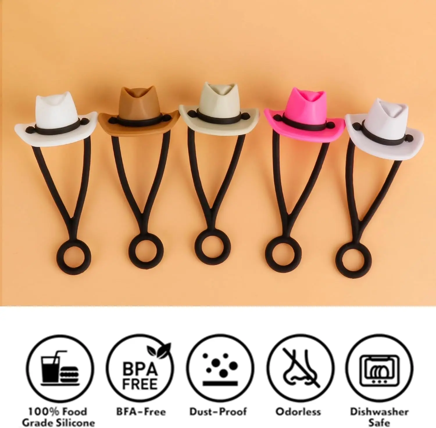 Silicone Straw Covers Caps Compatible for Tumbler Cup 30 40 oz 10mm Diameter Cowboy Hat Dust-Proof Straw Cap for Water Bottle
