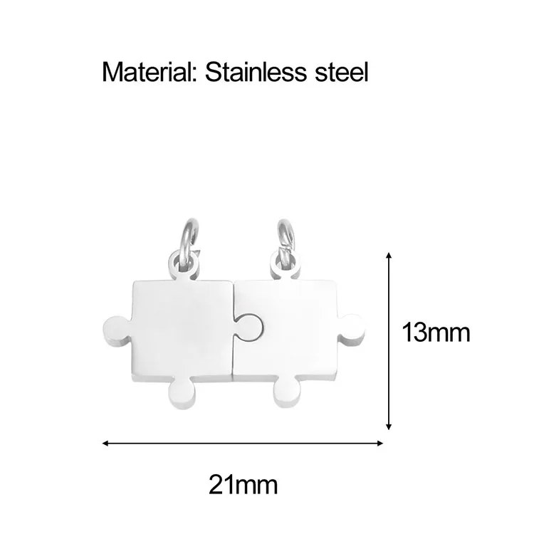 G2874 Wholesale Stainless Steel DIY Necklace Customized Laser Engraved Couple Blank Jigsaw Puzzle Piece Pendant Charm Jewelry