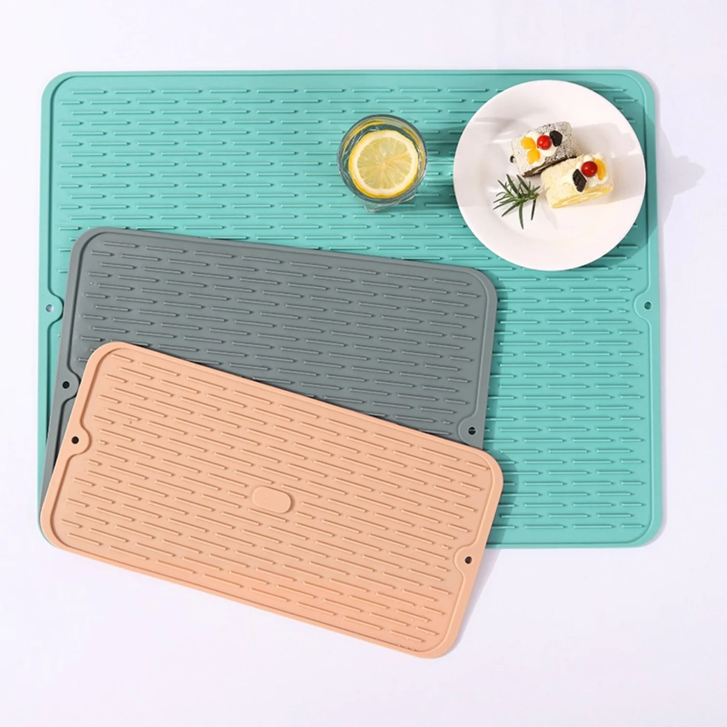 Silicone Dish Drying Mat Non-Slip Easy Clean Sink Mat for Kitchen Counter Sink Refrigerator or Drawer Liner