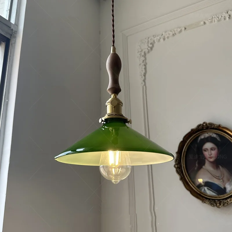 Zongxin Retro green white glass chandelier American Japanese cafe Tea room Dining room Bedroom small umbrella chandelier E27