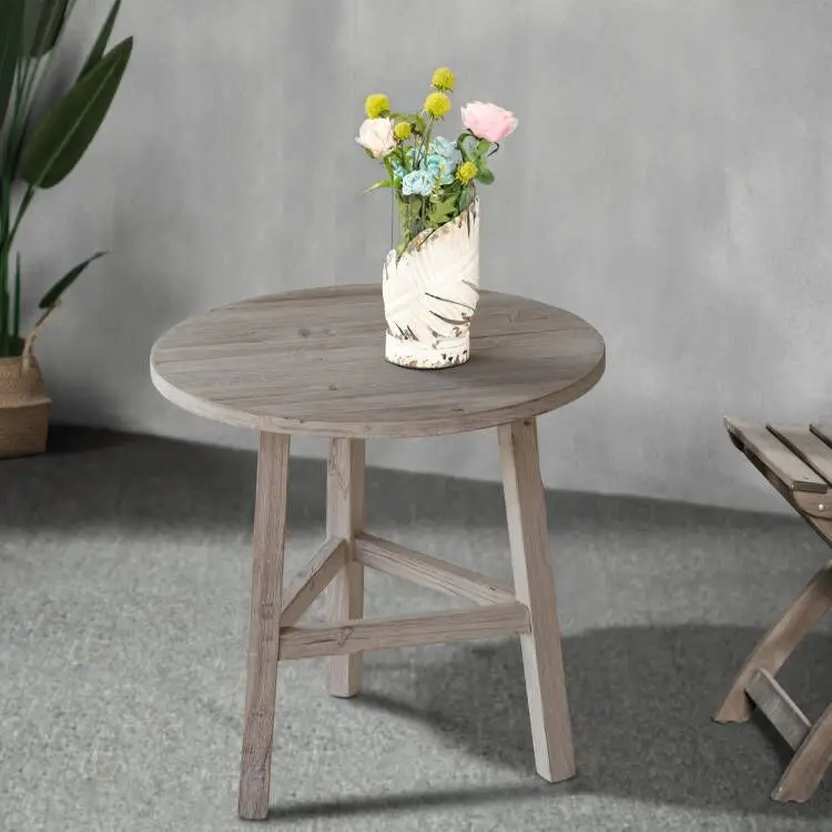 American Country Natural Recycled Wood Antique Traditional Furniture Accent Small Round End Coffee Table