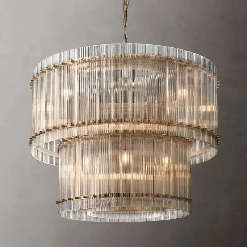 Luxury Cylindrical Hanging Led Lighting American Modern Pendant Lamps Gold And Glass Design Led Living Room Chandelier For Hotel