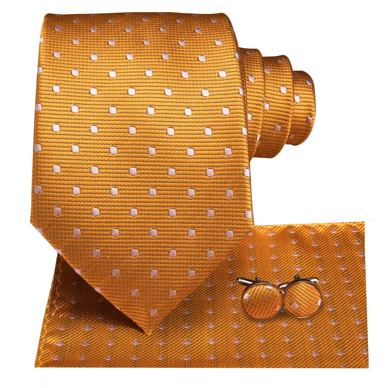 Wholesale Italian Silk Yellow Tie Custom Logo Orange Dot Necktie for Men