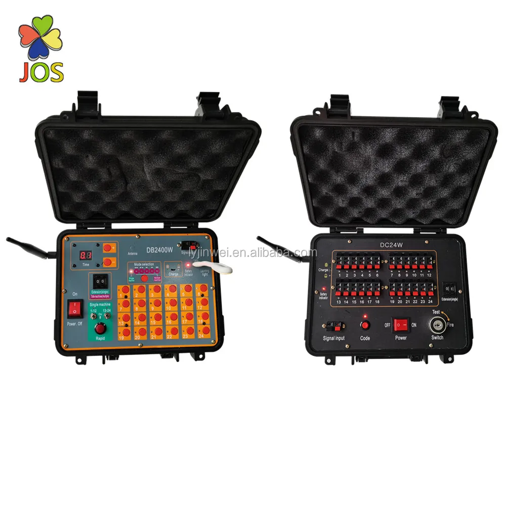 24 cue  recharge battery  wireless remote control fireworks  firing system  with outer antenna and  rapid fire fire all step fi