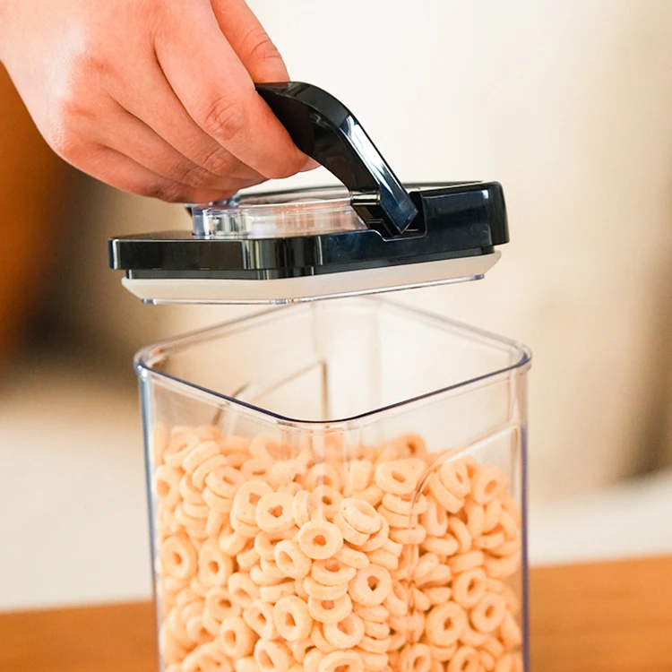 transparent plastic empty airtight sealed food container storage set stackable square jar with date indicator