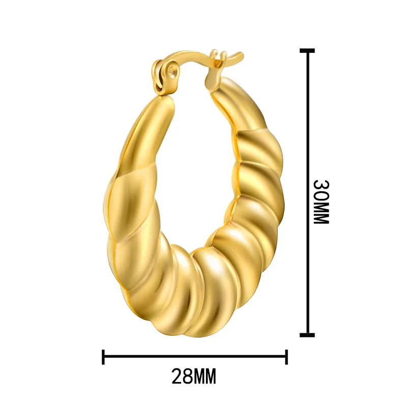 Trend Stainless Steel Hollow 18K Gold Plated Hoop Screw Twisted Earring