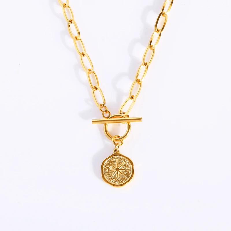 Fashion Trendy Jewelry 2022 Sun Bee Star Coin Stainless Steel Women Choker Metal Medallion Pendant Necklace