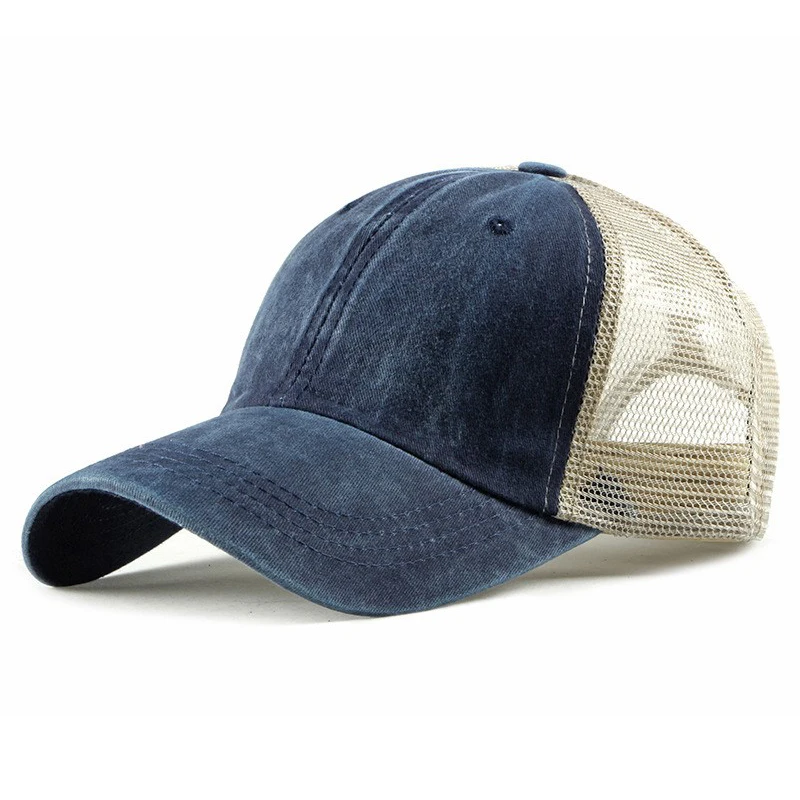 High quality wholesale simple blank plain mesh net hat cap custom denim trucker hat