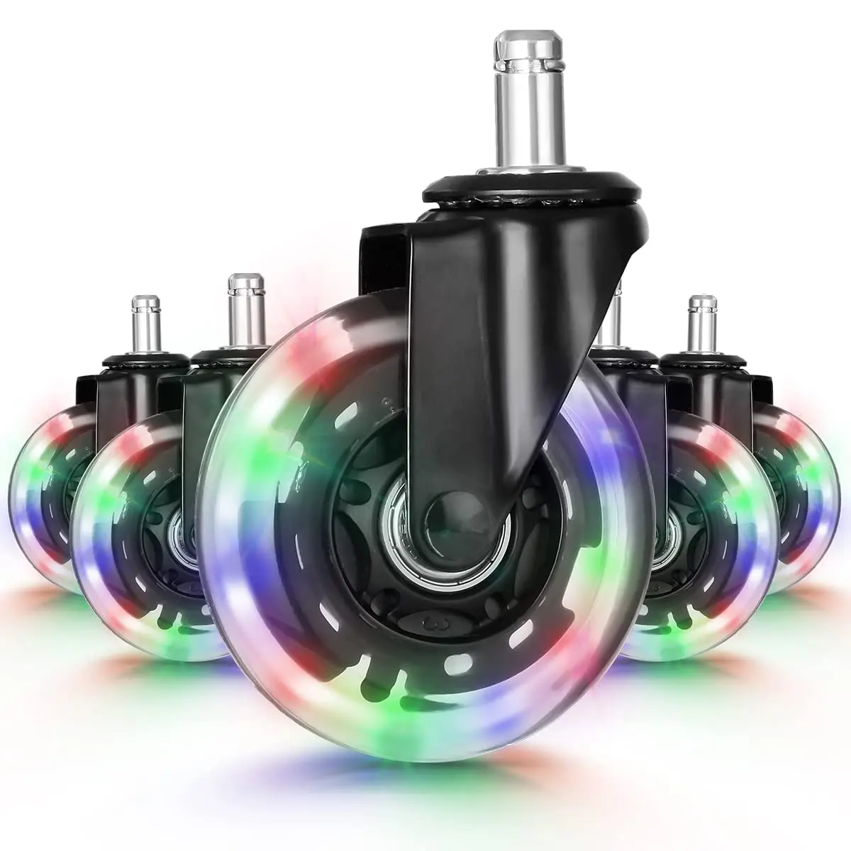 Popular 75mm 3-inch luminous transparent office wheel roller polyurethane rotary office chair wheelchair casters