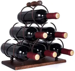 Wood Wine Rack Countertop 6 Bottles Wine Holder with Sturdy Wood Handle, Free Standing Wine Storage for Home Kitchen Pantry