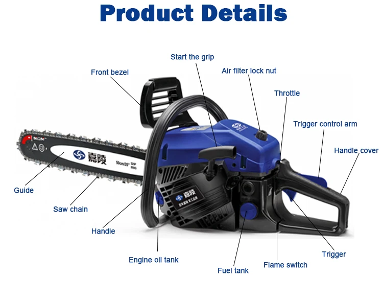 JIALING 25.4cc Petrol Chain Saw Professional 900w Chain-saw Gasoline Chainsaw 12 Inch Portable Handheld Chainsaw