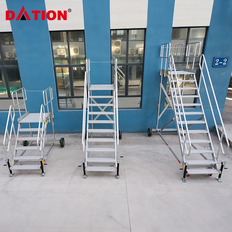 Customized Aluminum Industry Combined With Aisle Platform Rolling Ladder Industry Access Ladders Platforms
