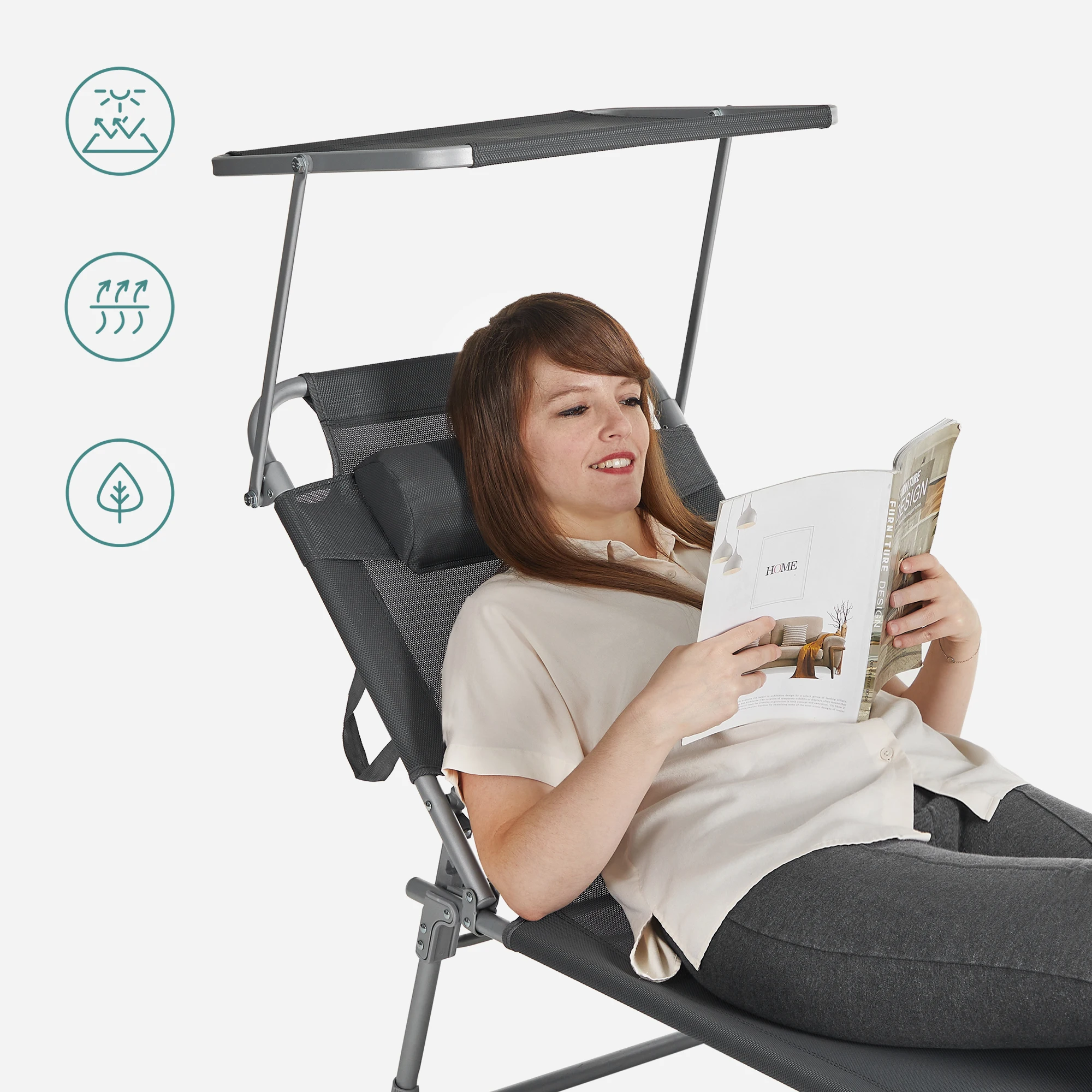 Songmics Outdoor Furniture Foldable Picnic Beach Garden Pool Chair Adjustable Sun Bed Sun Lounger with Headrest