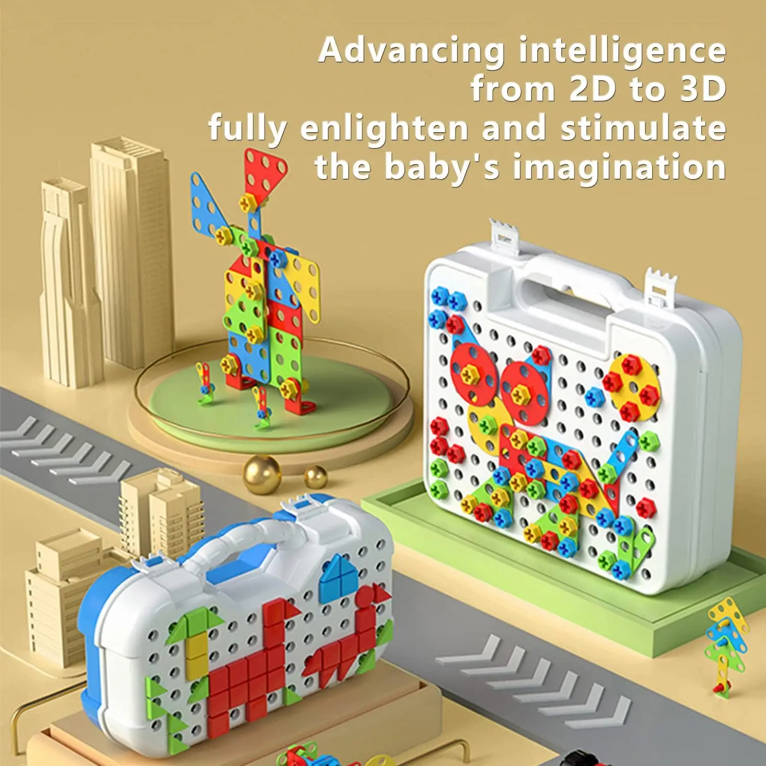 160 Pcs Creative Mosaic Drill STEM Learning Toys with Truck Screw Driver Tool Set for boy and girls