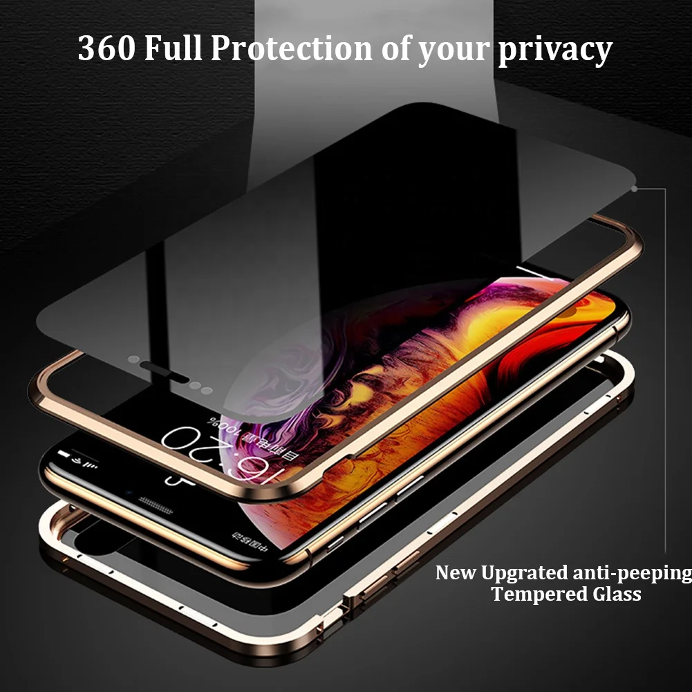 High quality anti spy peep magnet back cover case for iPhone 11 12 XSmax double-face tempered glass phone case