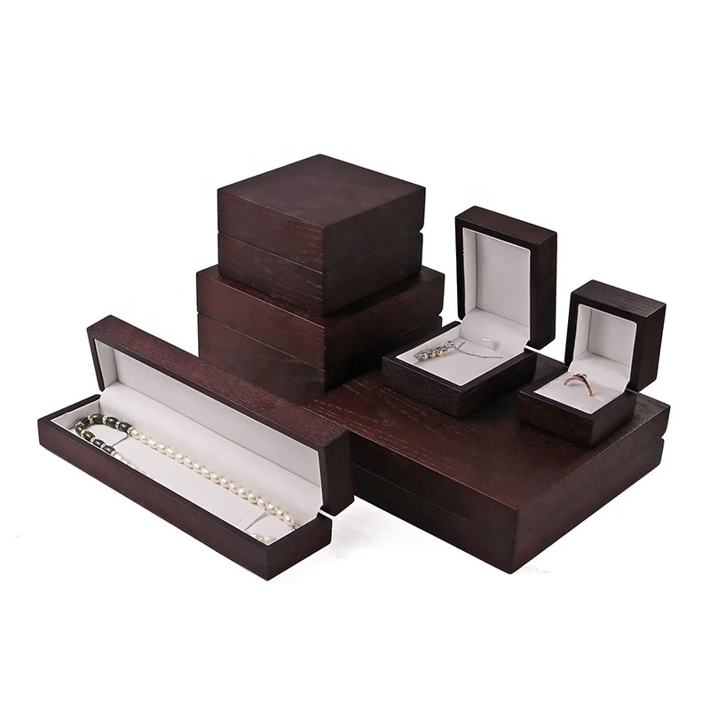 wholesale custom logo pendant elegant wooden necklace ring jewelry box set
