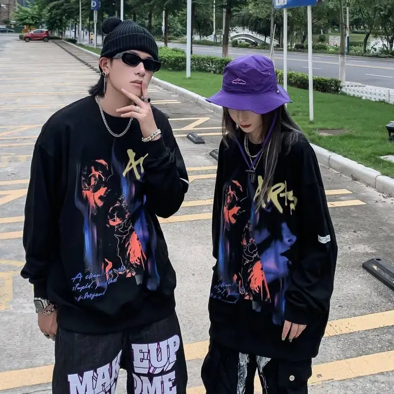 Wholesale 2023 Loose Round Neck Sweatshirts Street fashion Unisex Sports Casual Long-sleeved Bottoming Shirts