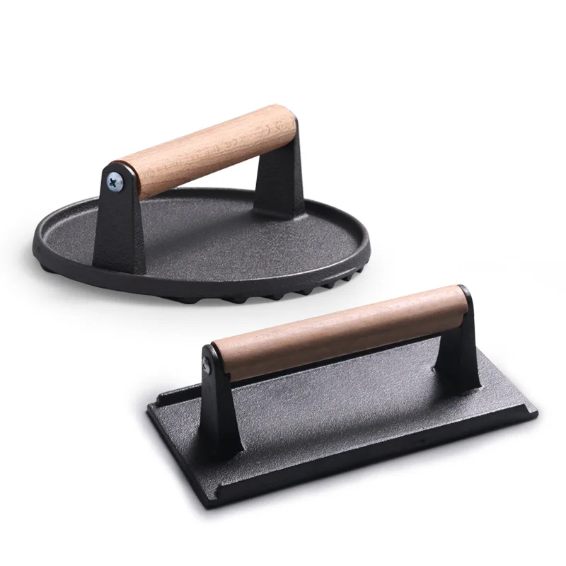 Mydays Outdoor Heavy Duty Cast Iron Bacon Griddle Grill Handle Press for Home Kitchen BBQ Picnic