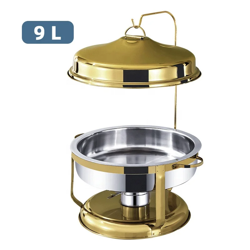 Hot Sale Chafer Buffet 9 Litre Food Warmer Stainless Steel Luxury Gold And Silver Chaffing Dish With Hanging