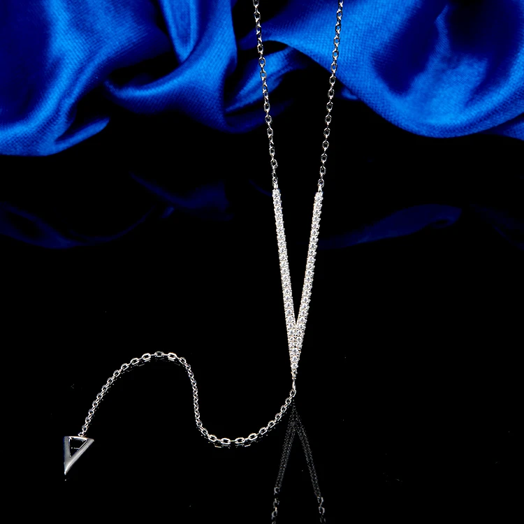 Fashion Sweater Chain Long Sterling Silver Women Jewelry V Neck Low Chest Chain Necklace