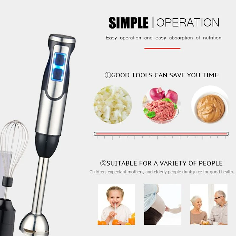 High Power Kitchen Electric Manual Immersion Hand Mixer Stick Portable Professional 5 in 1 Stick Hand Blender for Smoothie