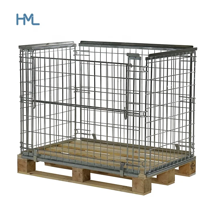Galvanized Logistic Equipment Warehouse Storage Steel Wire Foldable Mesh Box for Euro Pallets