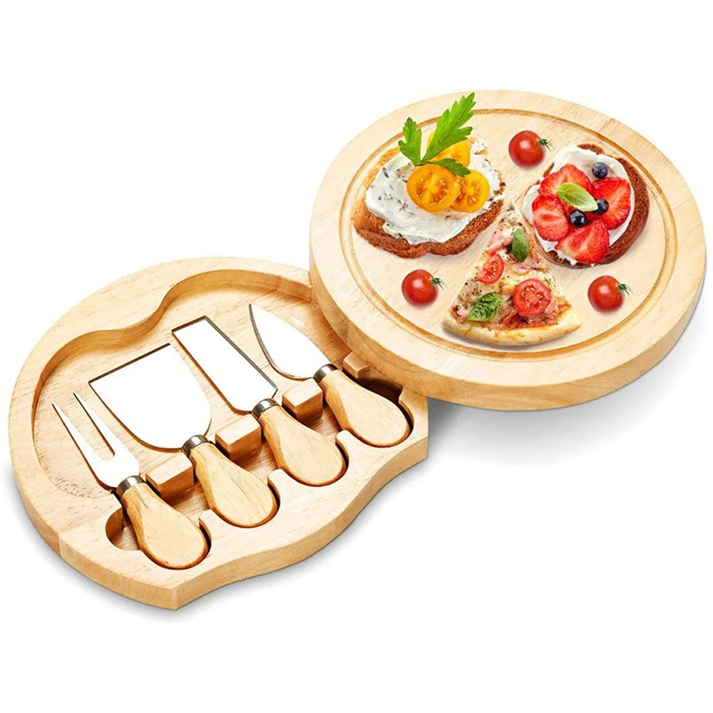 Factory Direct 100% Wood Cheese slicer Cutting Board with 4 Pieces Set Cheese Knives