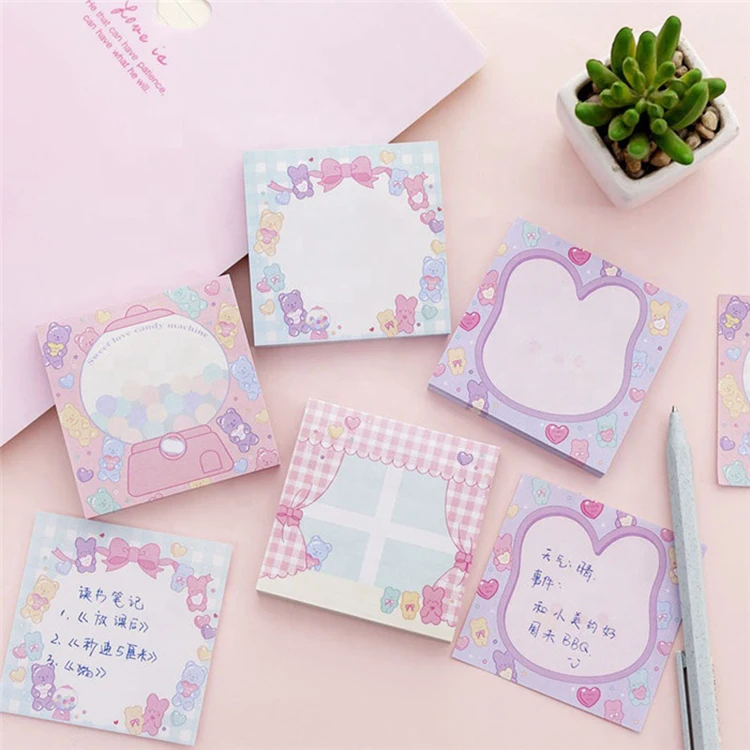 Kawaii Канцелярские стильные розовые клейкие заметки портативный блокнот для записей