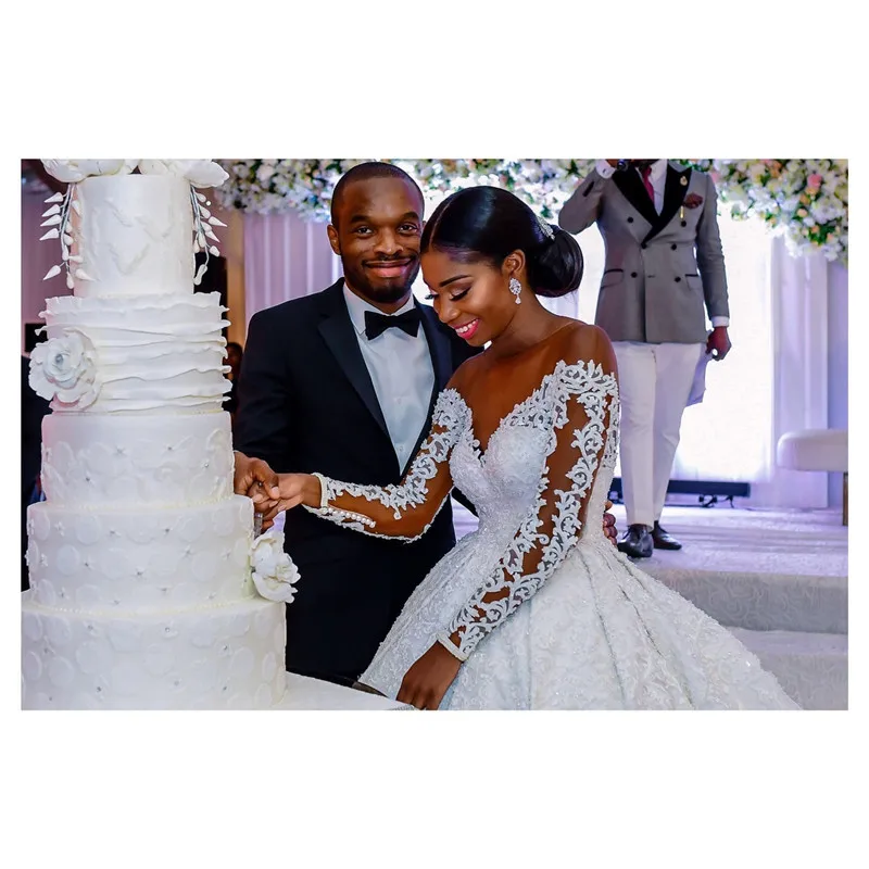 bridal gowns 2021 long sleeve lace gowns dress ball gown luxury Cathedral Train wedding dress