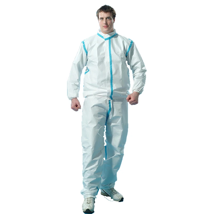 Customized TYPE 4/5/6 Disposable Dustproof SF Nonwovwn Coverall With Blue Tape