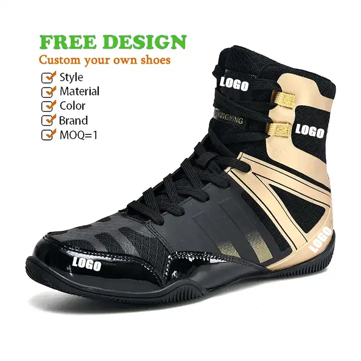 Make Your own Logo Gym Boxing  Bodybuilding Shoes with Name Designer Leather Wrestling Shoes Custom Split Sole